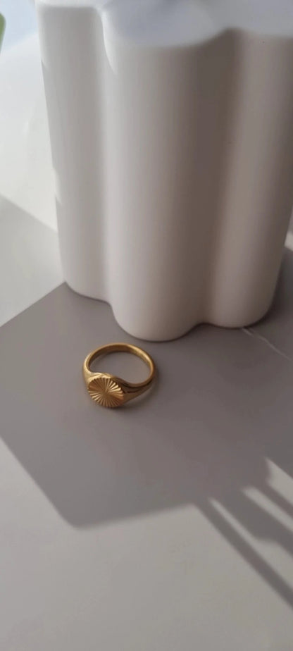Gold Plated Stainless Steel Women's Ring with Geometric Wave Pattern – Size 6