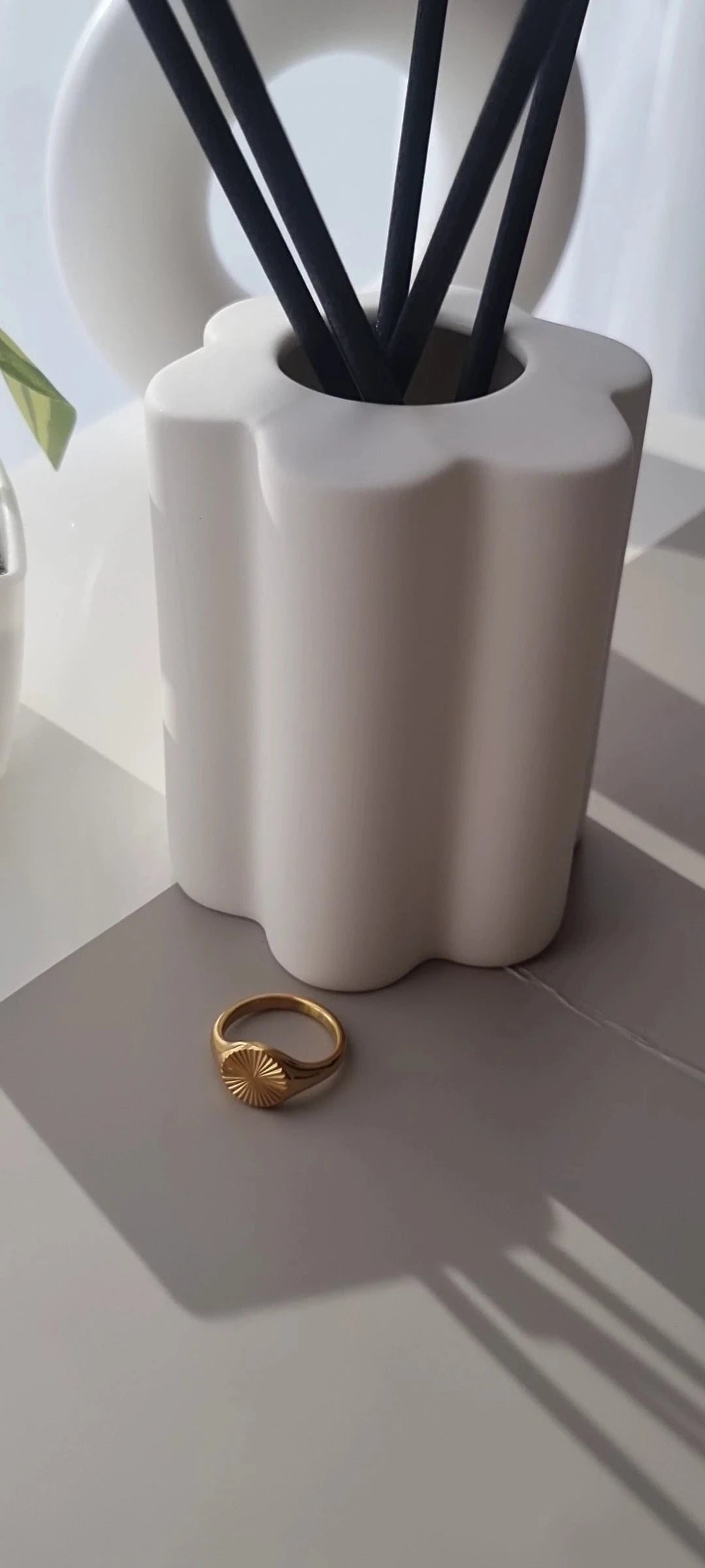 Gold Plated Stainless Steel Women's Ring with Geometric Wave Pattern – Size 6