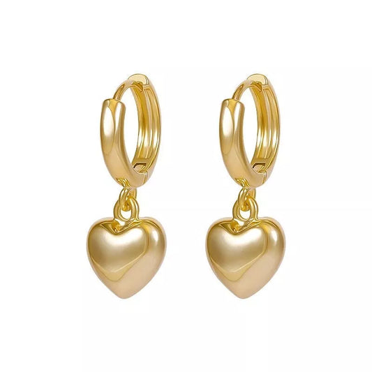 Gold Heart Charm Drop Hoop Earrings – Dangle Style for Women & Girls UK Jewellery Gift 2.2cm