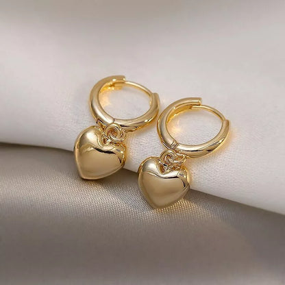 Gold Heart Charm Drop Hoop Earrings – Dangle Style for Women & Girls UK Jewellery Gift 2.2cm