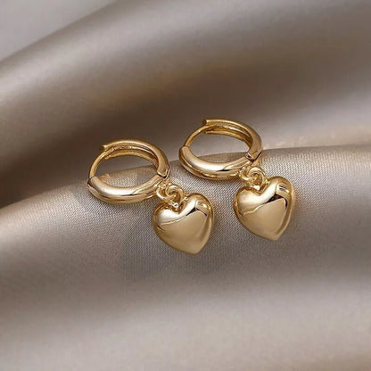 Gold Heart Charm Drop Hoop Earrings – Dangle Style for Women & Girls UK Jewellery Gift 2.2cm
