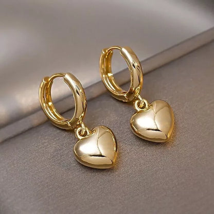 Gold Heart Charm Drop Hoop Earrings – Dangle Style for Women & Girls UK Jewellery Gift 2.2cm