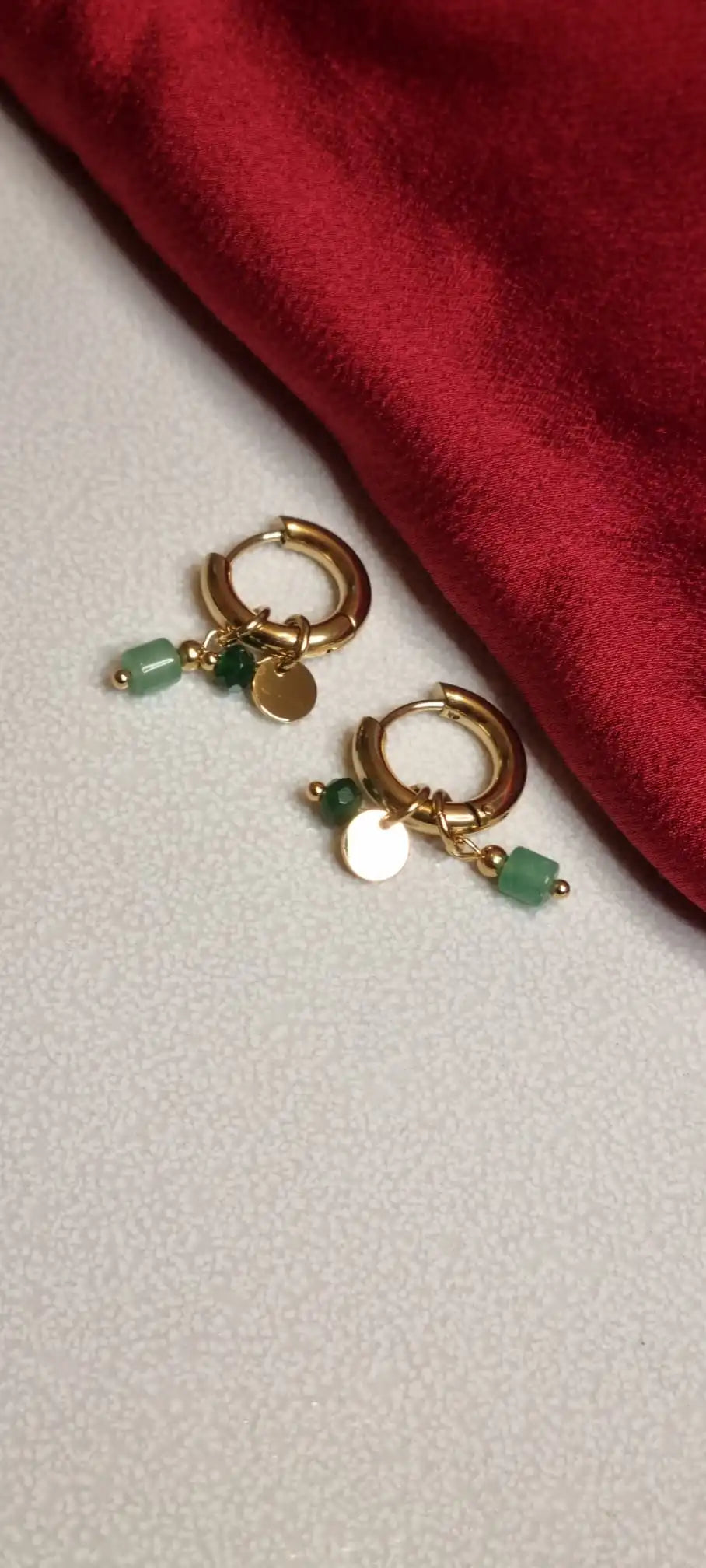 Green Aventurine Natural Stone Hoop Earrings for Women