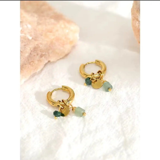 Green Aventurine Natural Stone Hoop Earrings for Women