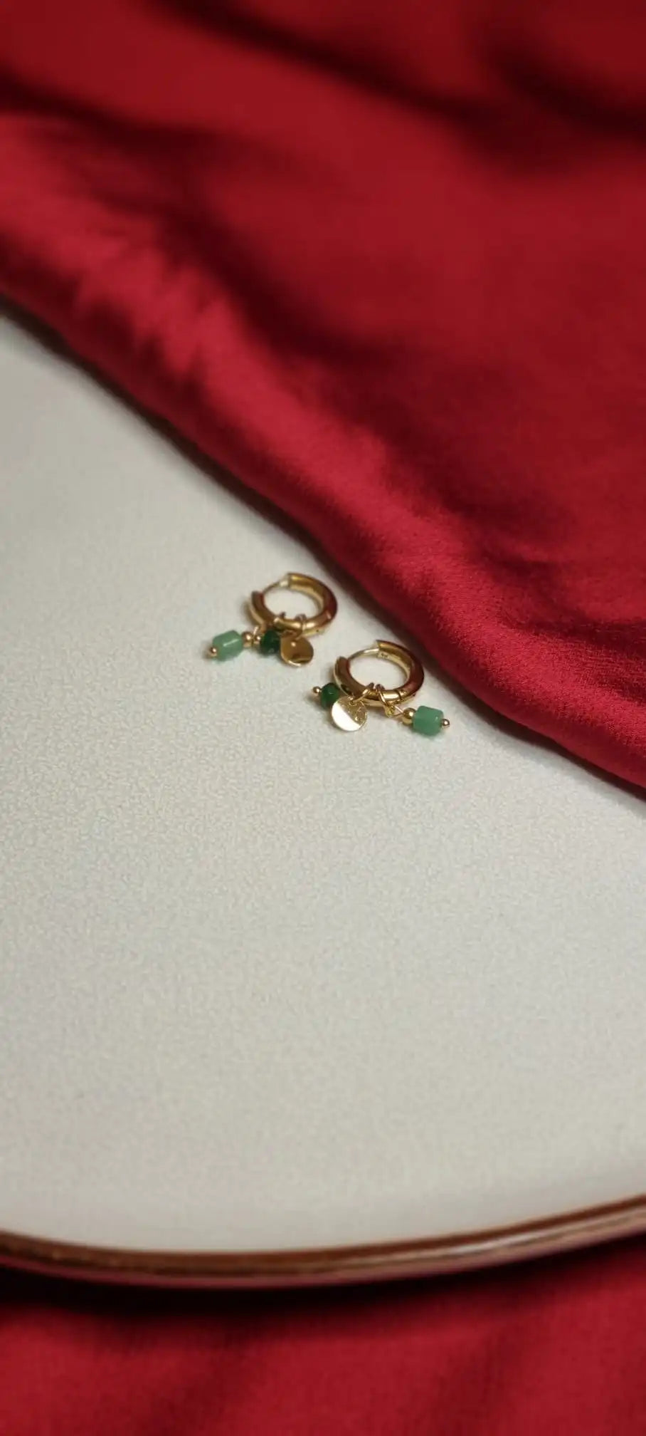 Green Aventurine Natural Stone Hoop Earrings for Women