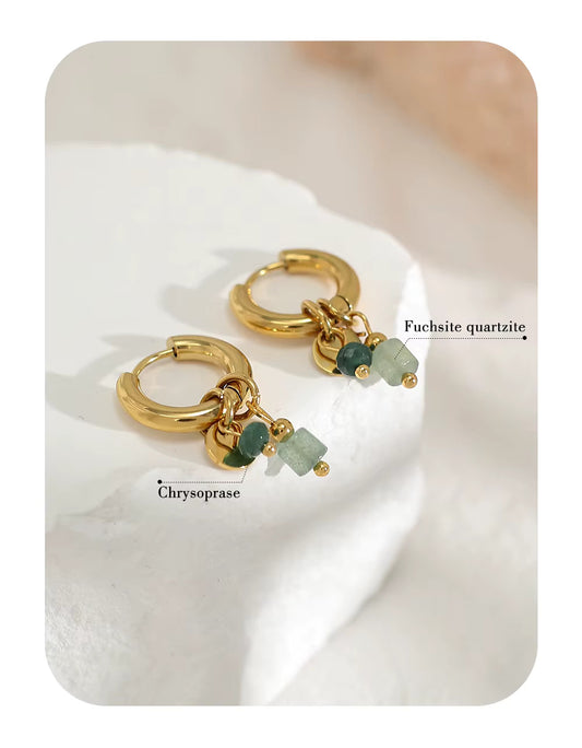 Green Aventurine Natural Stone Hoop Earrings for Women
