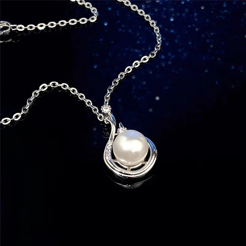 925 Silver Plated Freshwater Pearl Large Water Drop Pendant Necklace