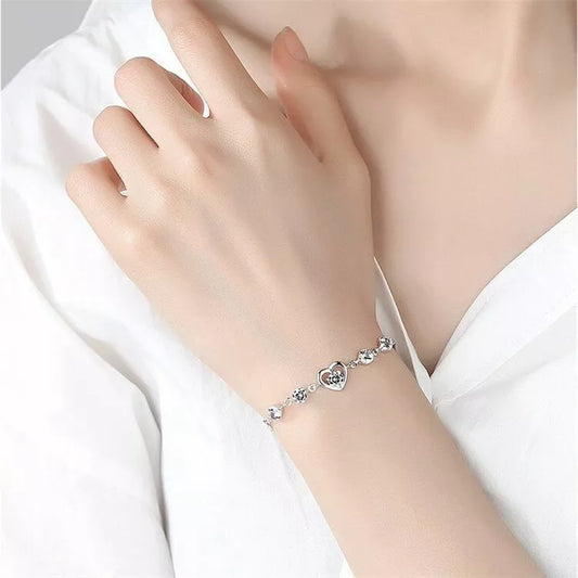 925 Sterling Silver Heart Charm Bracelet – Hallmarked Gift for Women & Girls Love Jewellery UK