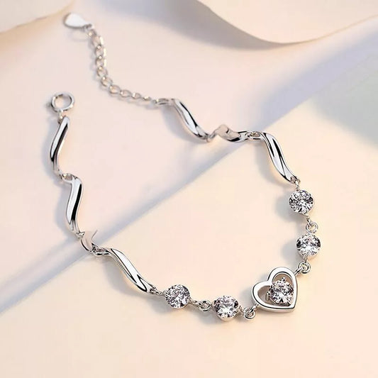 925 Sterling Silver Heart Charm Bracelet – Hallmarked Gift for Women & Girls Love Jewellery UK
