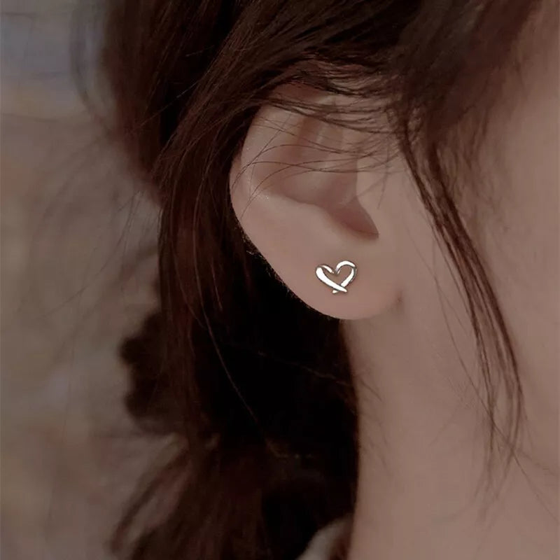 925 Sterling Silver Hollow Heart Stud Earrings – Delicate 8mm Jewellery for Women & Girls  Gift Pouch Included  UK Hallmarked