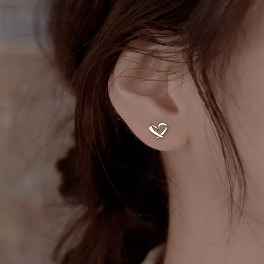 925 Sterling Silver Hollow Heart Stud Earrings – Delicate 8mm Jewellery for Women & Girls  Gift Pouch Included  UK Hallmarked