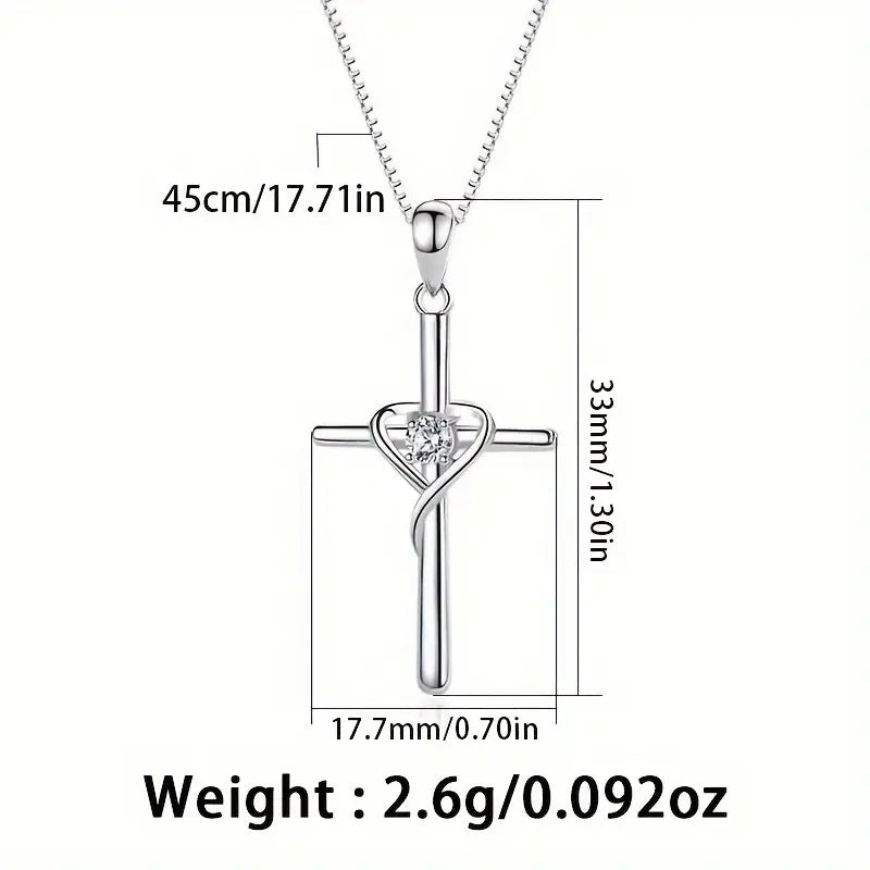 Heart Cross Pendant 925 Sterling Silver Women’s Necklace - Perfect Gift for Valentine’s Day, Xmas, Mother’s Day