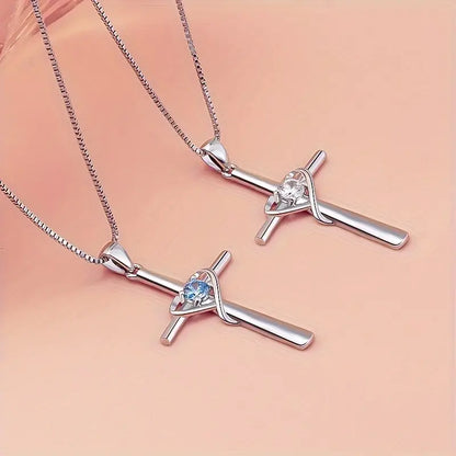 Heart Cross Pendant 925 Sterling Silver Women’s Necklace - Perfect Gift for Valentine’s Day, Xmas, Mother’s Day