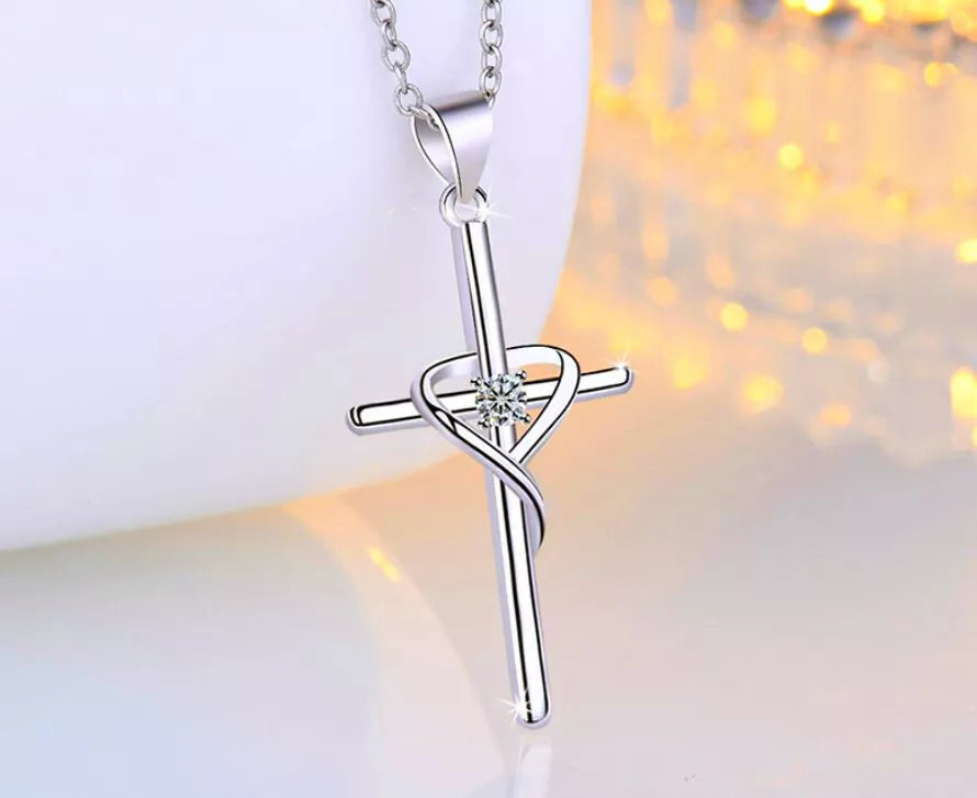 Heart Cross Pendant 925 Sterling Silver Women’s Necklace - Perfect Gift for Valentine’s Day, Xmas, Mother’s Day