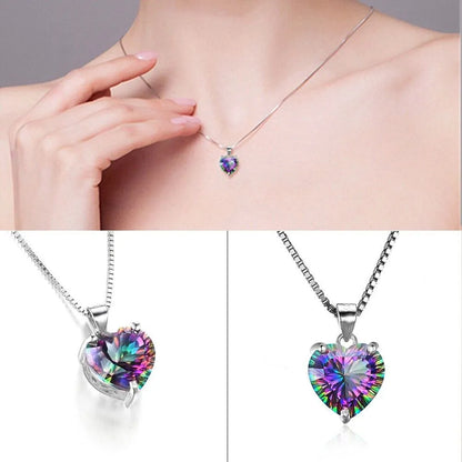 Heart Crystal Pendant Rainbow Necklaces | Womens Anniversary Jewellery Gift