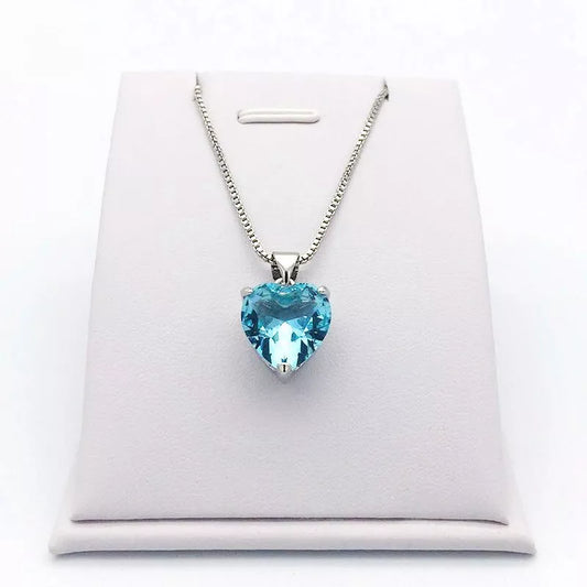 Heart Aqua Ocean Pendant Necklace in 925 Sterling Silver