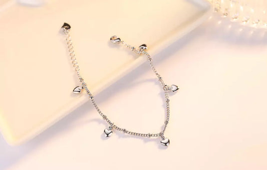 Heart Drop Linked Charm Bracelet - 925 Sterling Silver Jewellery Gift for Women & Girls (17+3cm)