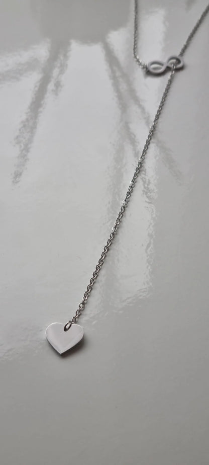 925 Sterling Silver Sparkling Heart Infinity Necklace