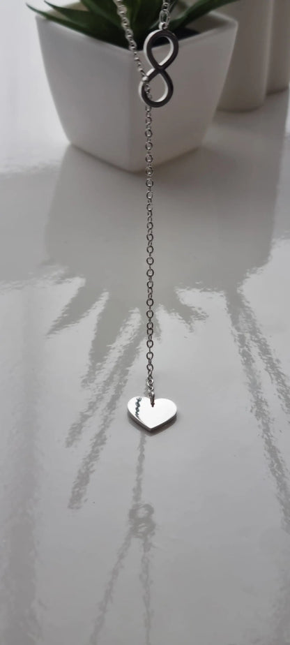 925 Sterling Silver Sparkling Heart Infinity Necklace