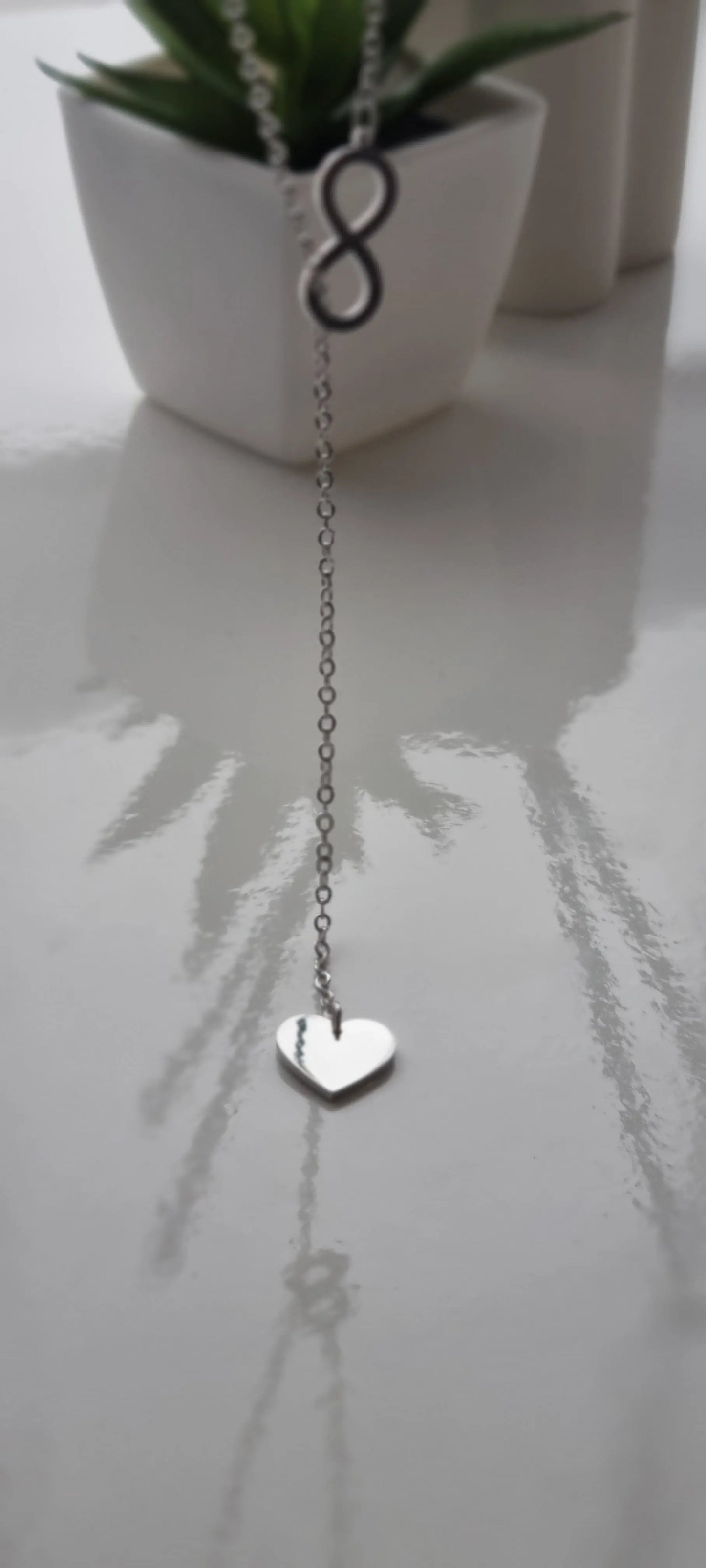 925 Sterling Silver Sparkling Heart Infinity Necklace