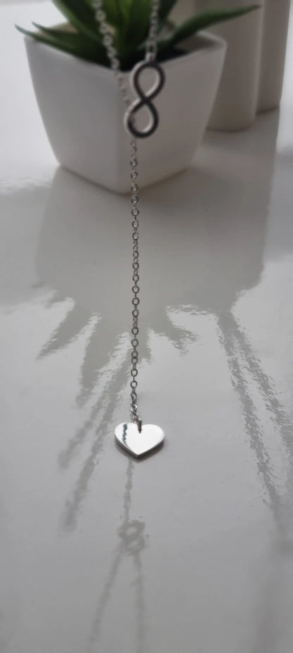 925 Sterling Silver Sparkling Heart Infinity Necklace