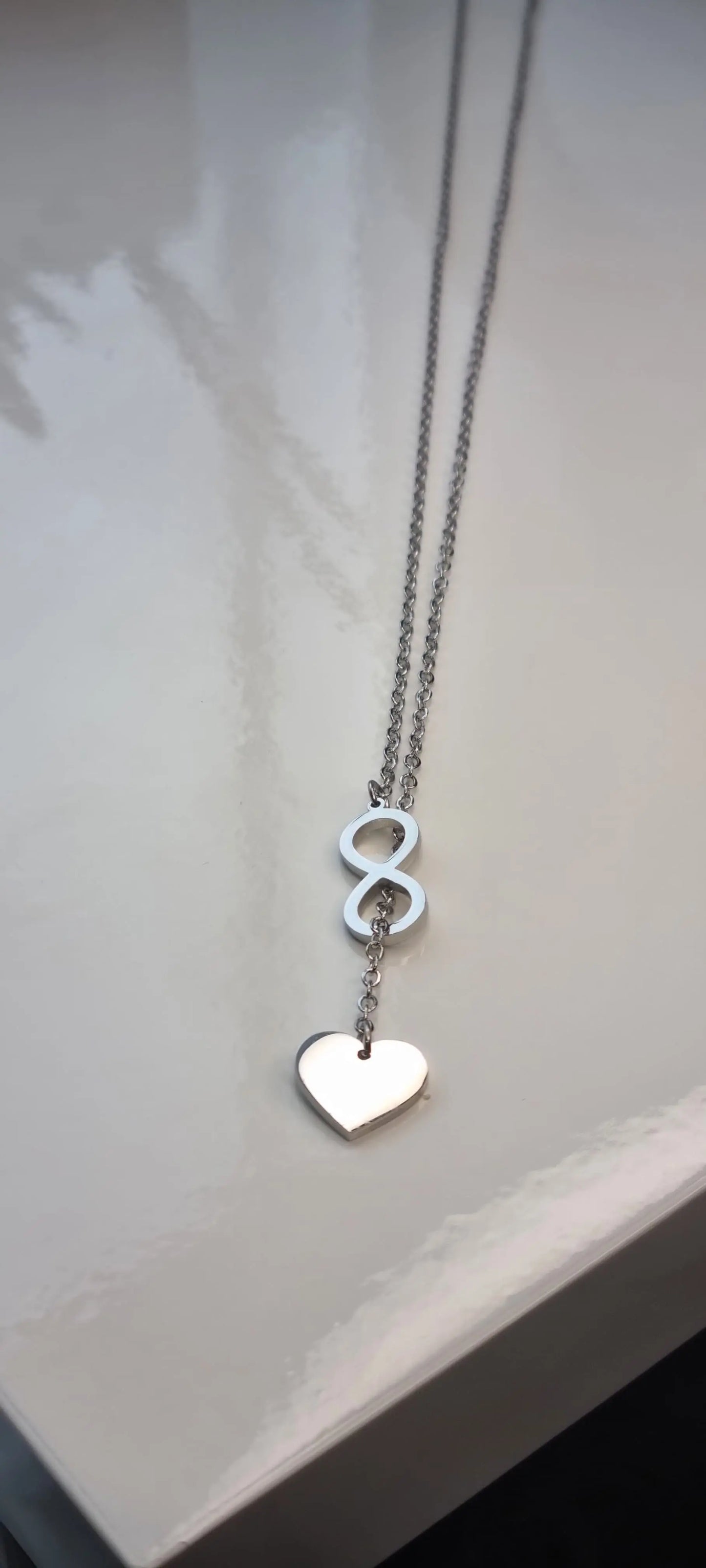 925 Sterling Silver Sparkling Heart Infinity Necklace