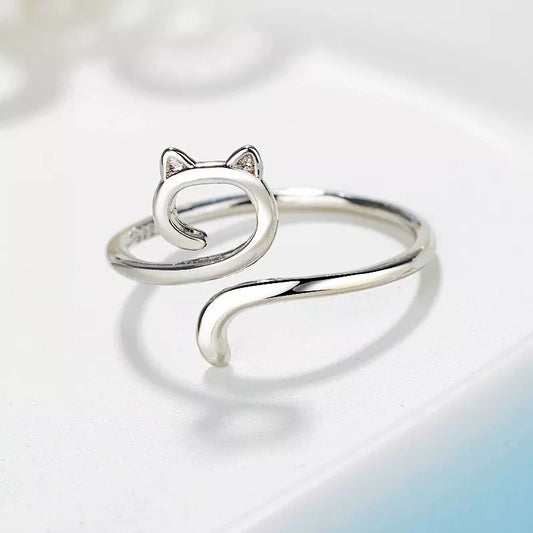 925 Sterling Silver Hollow Cat Adjustable Ring Women & Girls Jewellery Gift