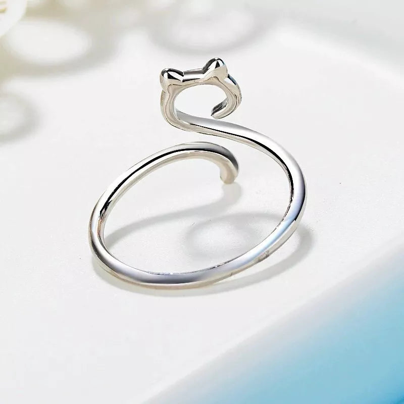 925 Sterling Silver Hollow Cat Adjustable Ring Women & Girls Jewellery Gift