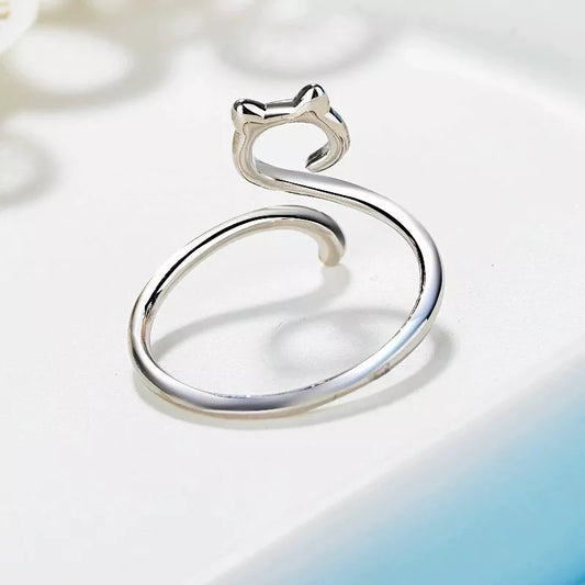 925 Sterling Silver Hollow Cat Adjustable Ring Women & Girls Jewellery Gift