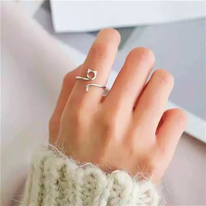 925 Sterling Silver Hollow Cat Adjustable Ring Women & Girls Jewellery Gift