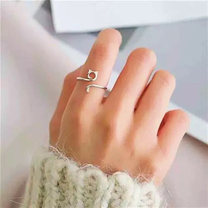 925 Sterling Silver Hollow Cat Adjustable Ring Women & Girls Jewellery Gift