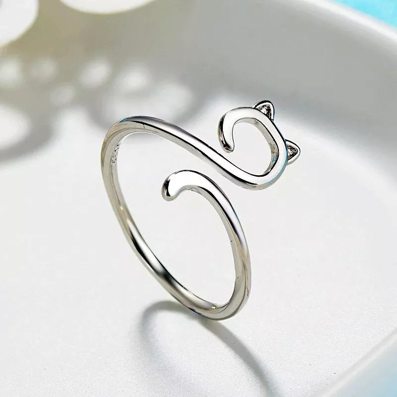 925 Sterling Silver Hollow Cat Adjustable Ring Women & Girls Jewellery Gift