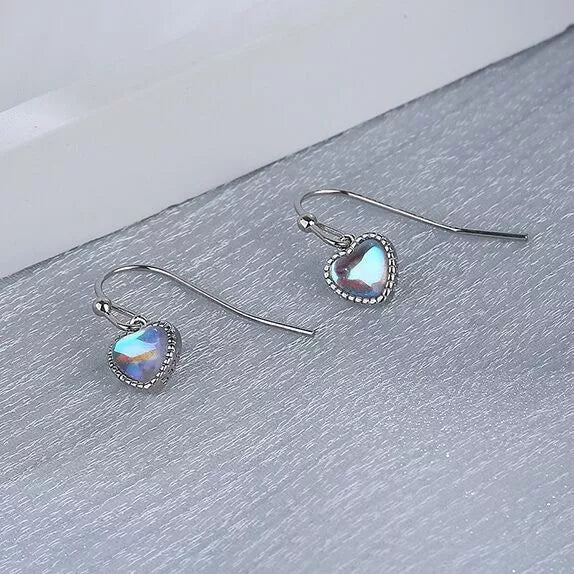 Heart Moonstone 925 Silver Hook Earrings
