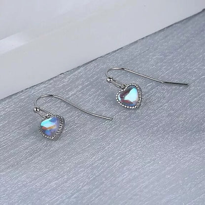 Heart Moonstone 925 Silver Hook Earrings