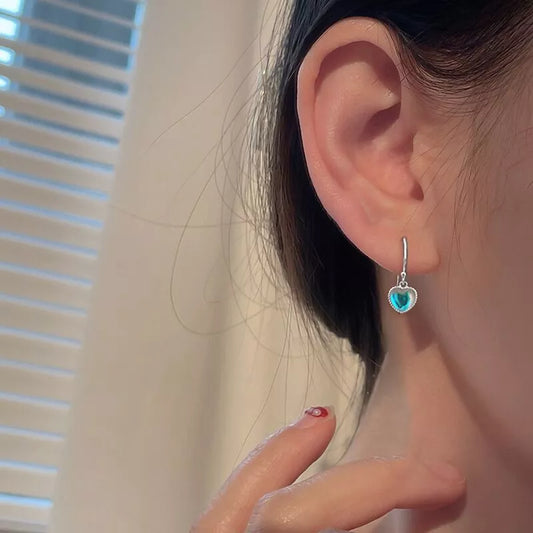 Heart Moonstone 925 Silver Hook Earrings