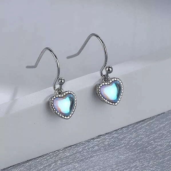Heart Moonstone 925 Silver Hook Earrings