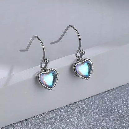 Heart Moonstone 925 Silver Hook Earrings