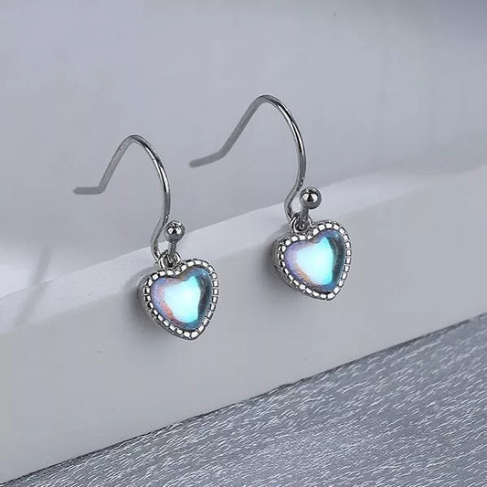Heart Moonstone 925 Silver Hook Earrings