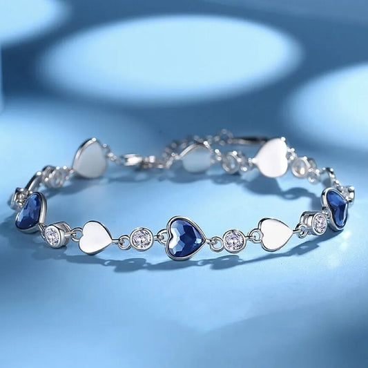 Crystal Love Heart Linked Charm Bracelet