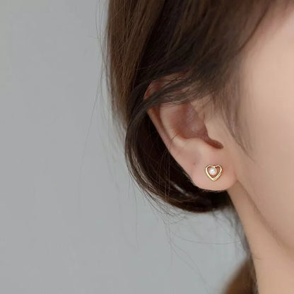 Lovely Heart Pearl Stud Earrings for Women - 925 Sterling Silver Jewellery Gift