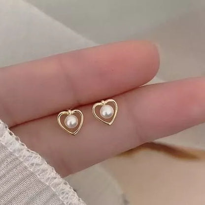 Lovely Heart Pearl Stud Earrings for Women - 925 Sterling Silver Jewellery Gift