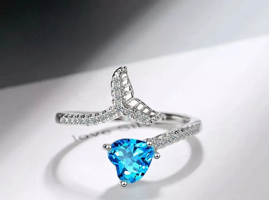 Mermaid Heart Adjustable Ring in 925 Sterling Silver, Women's and Girls' Jewellery, with Gift Pouch, UK Designer