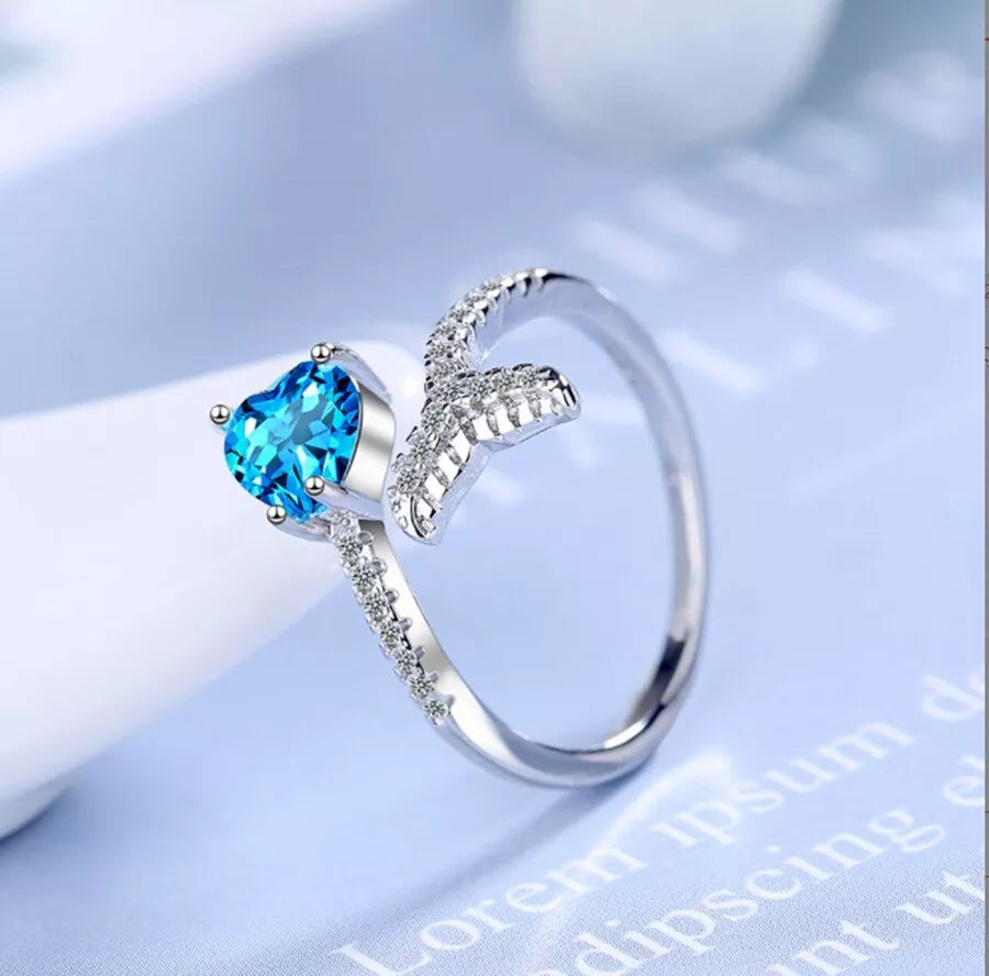 Mermaid Heart Adjustable Ring in 925 Sterling Silver, Women's and Girls' Jewellery, with Gift Pouch, UK Designer