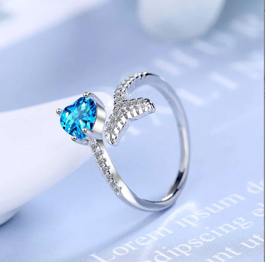 Mermaid Heart Adjustable Ring in 925 Sterling Silver, Women's and Girls' Jewellery, with Gift Pouch, UK Designer