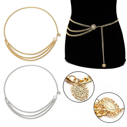 Metal High Waist Chain Belt For Women | Adjustable Women Coin Belt