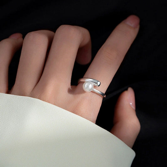 Minimalist Pearl Twist Sterling Silver Adjustable Ring
