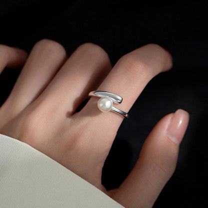 Minimalist Pearl Twist Sterling Silver Adjustable Ring
