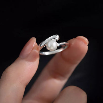Minimalist Pearl Twist Sterling Silver Adjustable Ring