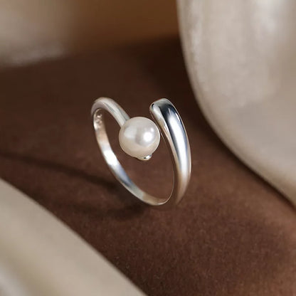Minimalist Pearl Twist Sterling Silver Adjustable Ring