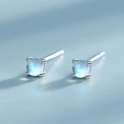 Moonstone Crystal Mermaid Tiny Stud Earrings | Mermaid Tears Earrings 925 Sterling Silver Simulated Glass Crystal Earrings